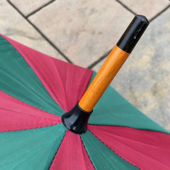 Vintage Conde Nast Portfolio Wooden Umbrella Green and Red - Picture 15 of 16